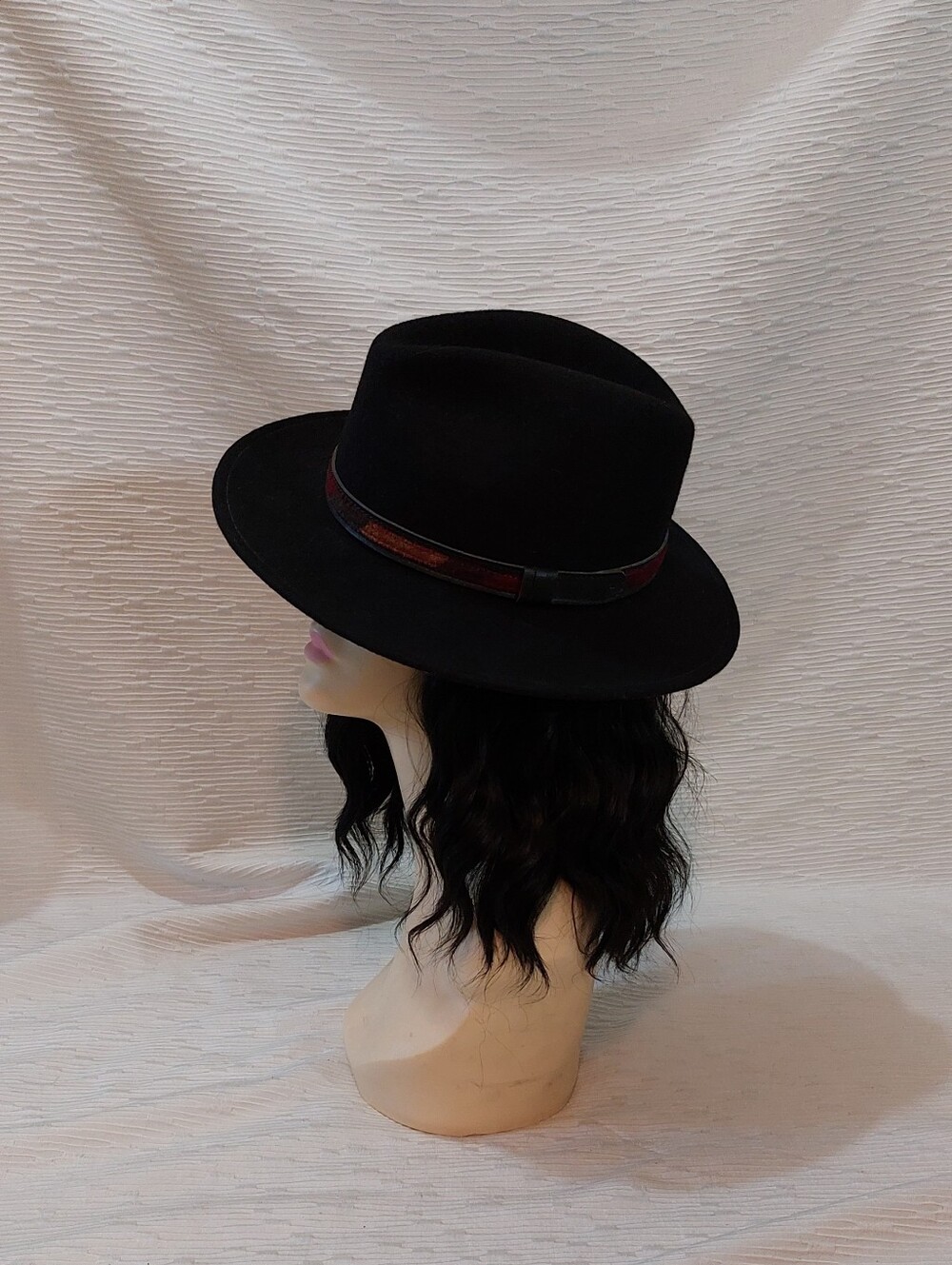 Woolrich Black Wide-Brim Fedora with Leather Trim